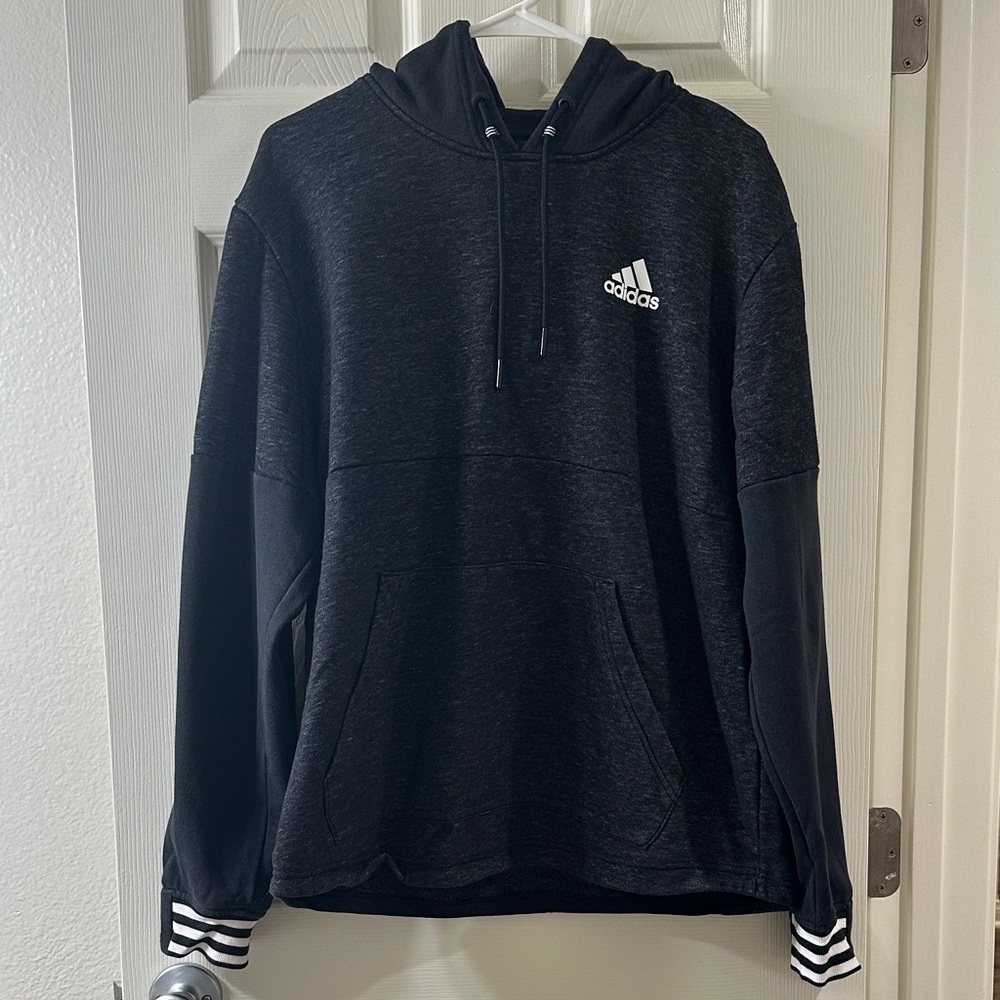 Adidas Black Hoodie with White Stripes